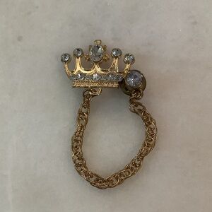 Gold Crown Chain Brooch with Clear Crystal Accents, Brand New